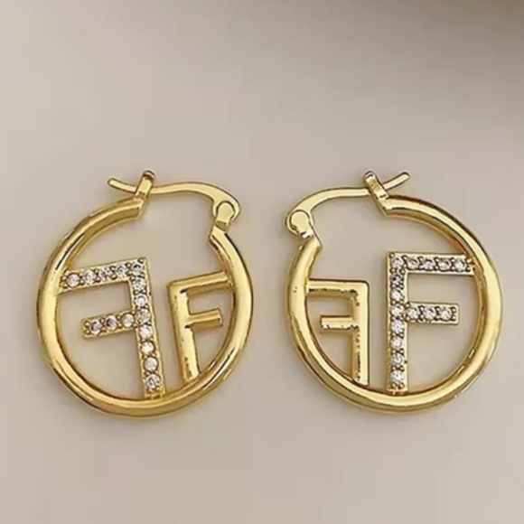 The Unbranded Brand Jewelry - Gold-Tone Hoop Earrings with Pave "FF" Logo Accent